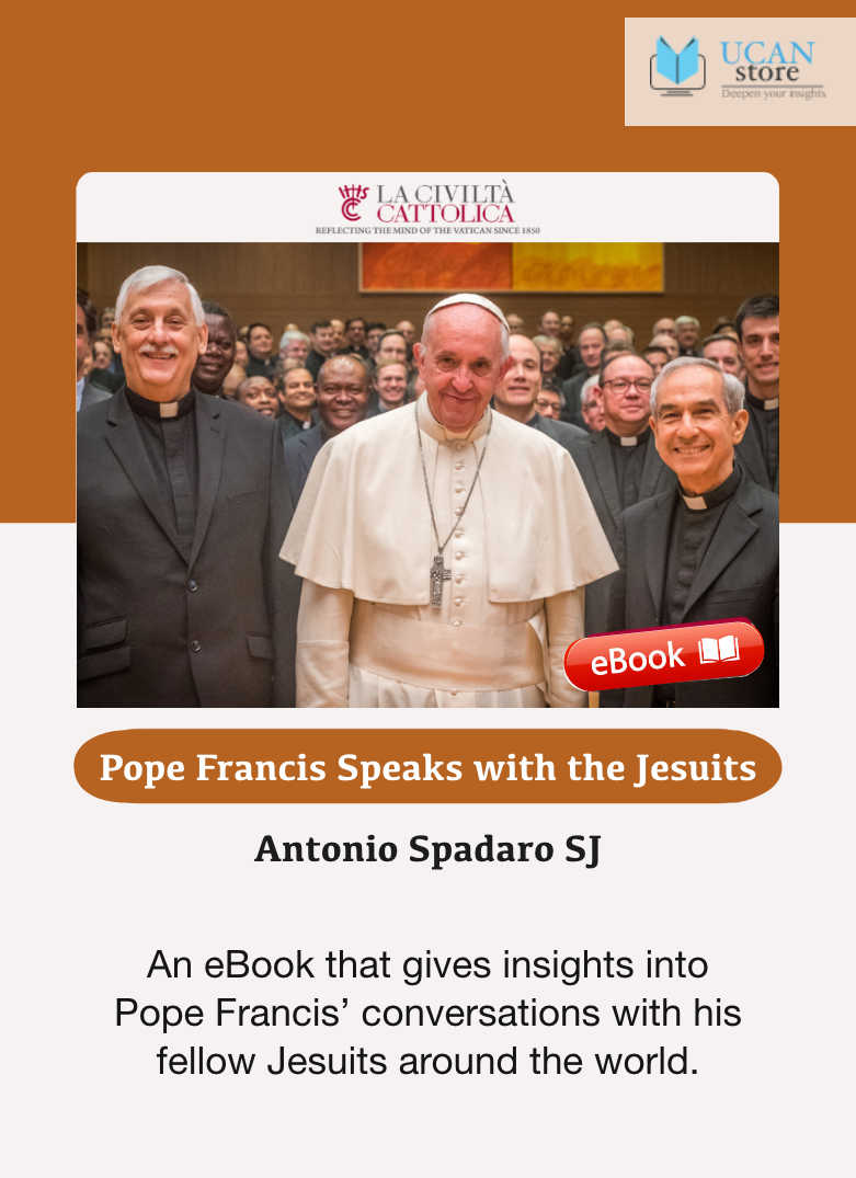 Pope Francis speaks with the Jesuits