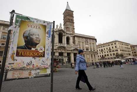 Spoof campaign poster for Cardinal Turkson appears in  Rome