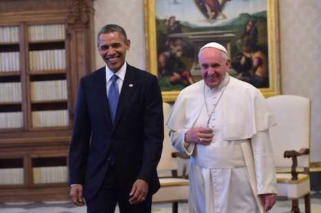 Pope Francis welcomes Barack Obama to Rome