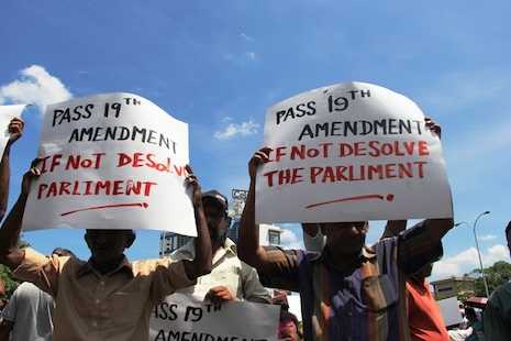 Hundreds march to call for checks on Sri Lankan presidency