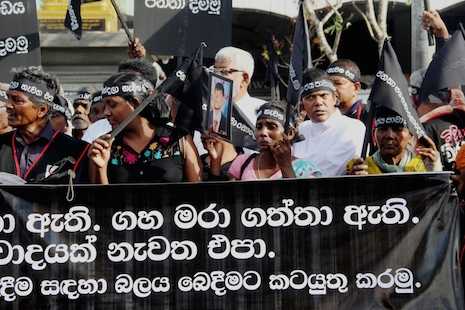 Sri Lankan rights groups protest former president