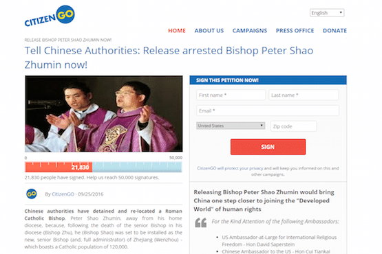 Petition demands Beijing release underground bishop 