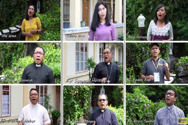 Indonesian bishop, priests sing for medical workers