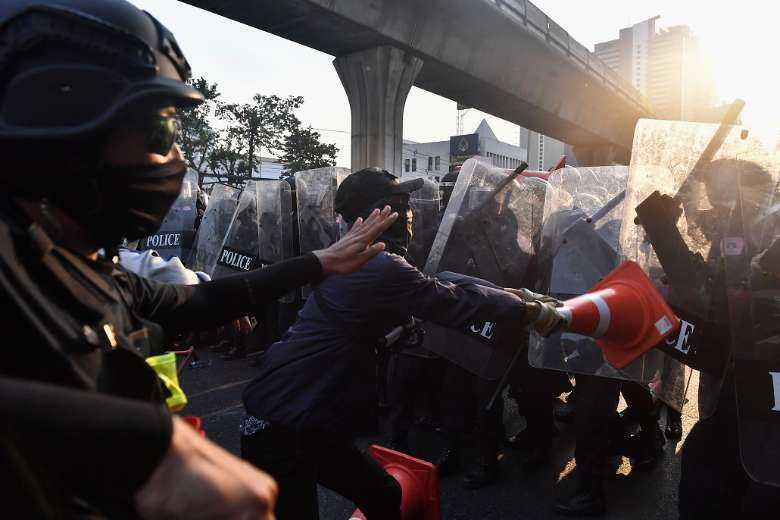 Police clash with protesters at Myanmar embassy in Thai capital