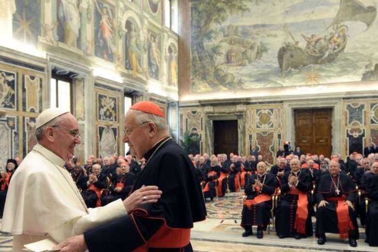 The late Cardinal Angelo Sodano with Pope Francis in 2017