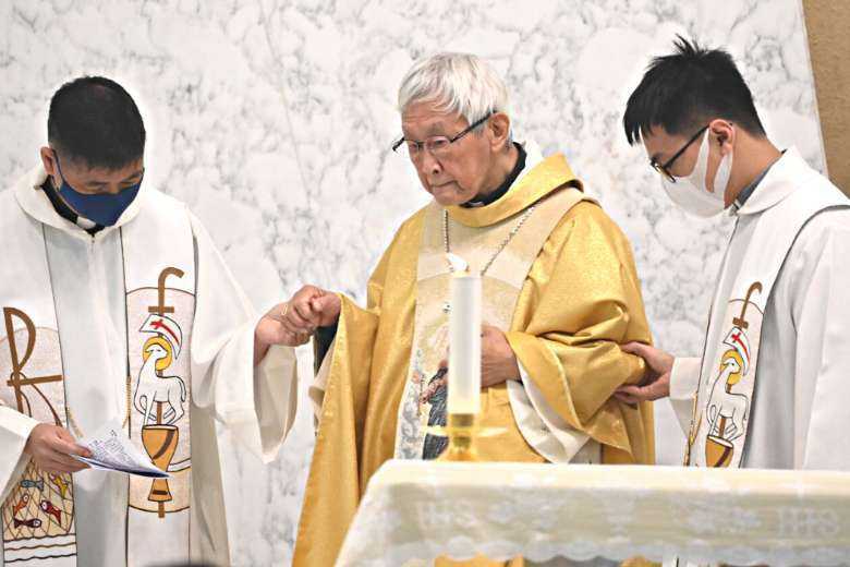 Retired Cardinal Joseph Zen, one of Asia's highest-ranking Catholic clerics, celebrates Mass at Holy Cross Church in Hong Kong on May 24