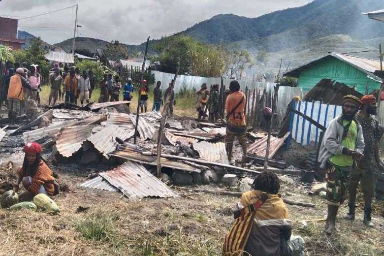 The gutted office of the West Papua National Committee (KNPB) in Dogiyai district, Papua province, on May 23. (Photo supplied)