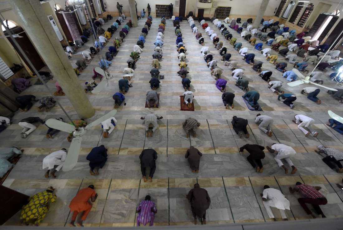 Nigerian Muslims pray in a mosque in Lagos
