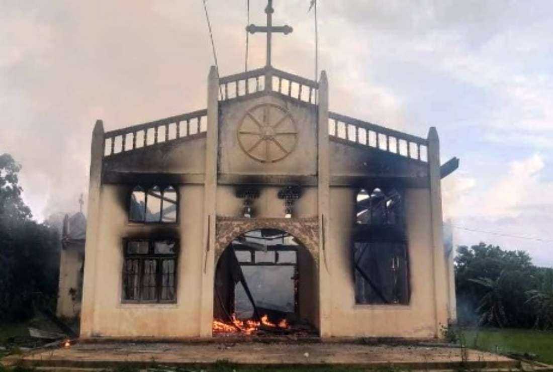 St. Matthew Church in Dognekhu village of Loikaw Diocese seen soon after it was destroyed in a fire started by Myanmar's military junta on June 15
