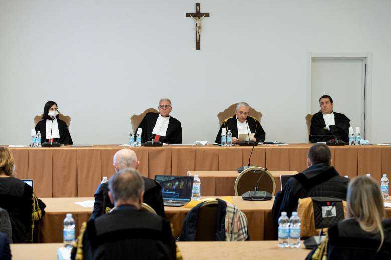 The Vatican courtroom during a trial of 10 defendants, including a once powerful cardinal, Angelo Becciu, for financial crimes related to a London property deal nearly a decade ago