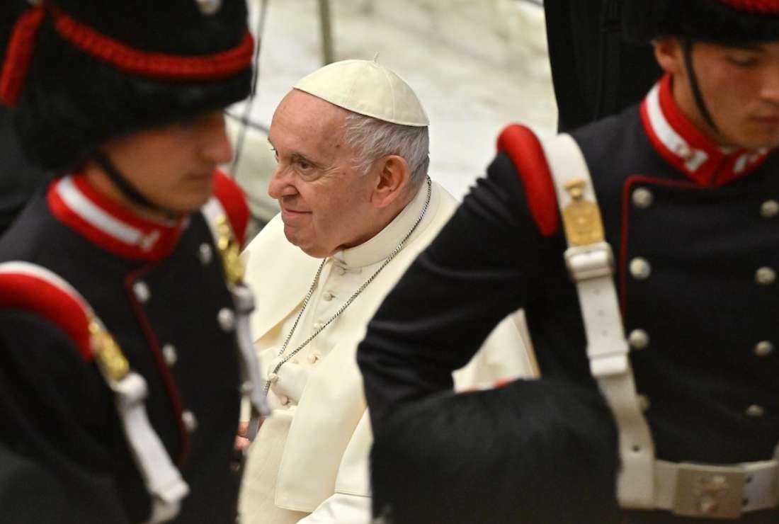 Pope Francis holds an audience with the Granatieri di Sardegna military force at the Vatican on June 11