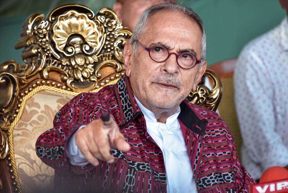 Jose Ramos-Horta gestures during a press conference in Dili on April 21 after a landslide victory in Timor-Leste's presidential election