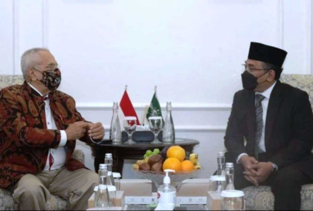 Timor Leste President Jose Ramos Horta (left) meeting Nahdlatul Ulama chairman Yahya Cholil Staquf in Jakarta on July 20