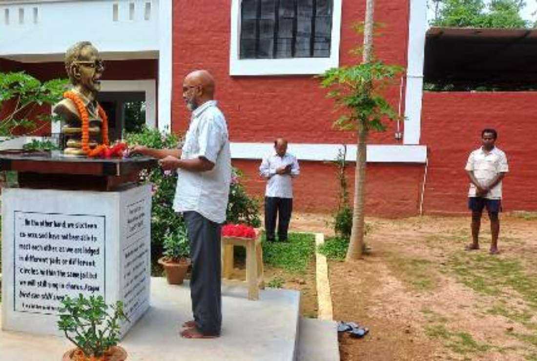 Jesuit priests and associates of Father Stan Swamy pay tribute on his first death anniversary in Ranchi on July 5