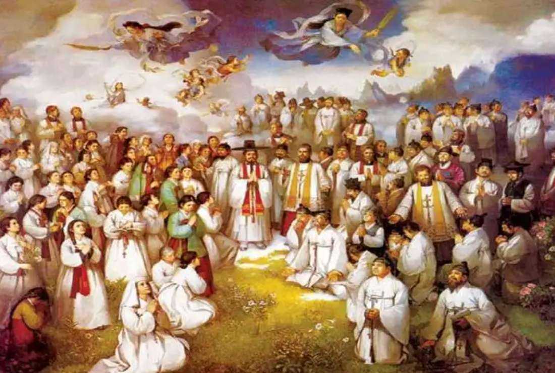 A painting of Korean Catholic martyrs killed for their faith during the late 19th century