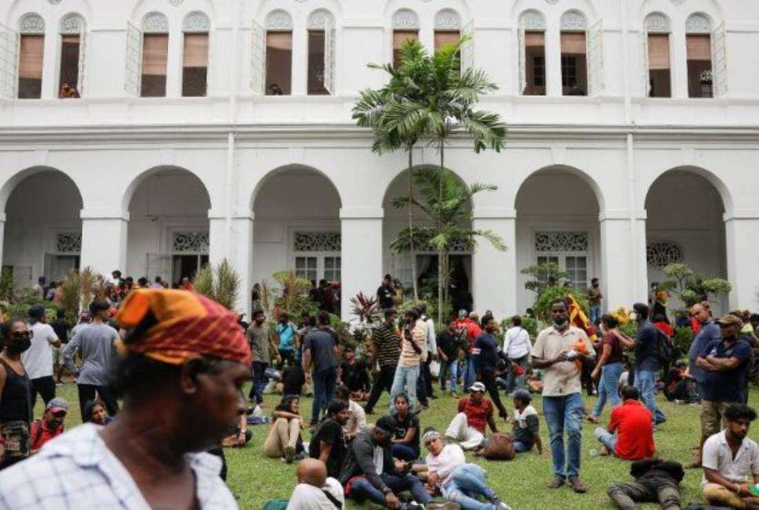 Demonstrators remain inside the premises of the President's House in Colombo, Sri Lanka