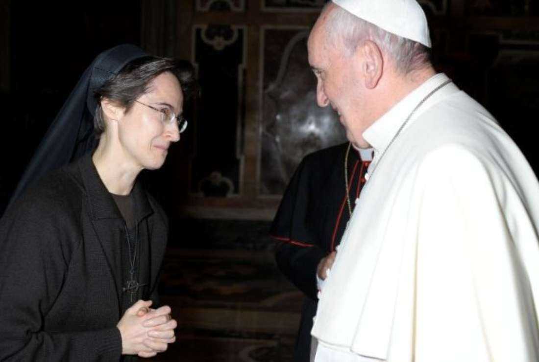 Pope Francis with Sister Raffaella Petrini, F.S.E., the secretary general of the Governorate of the Vatican City State