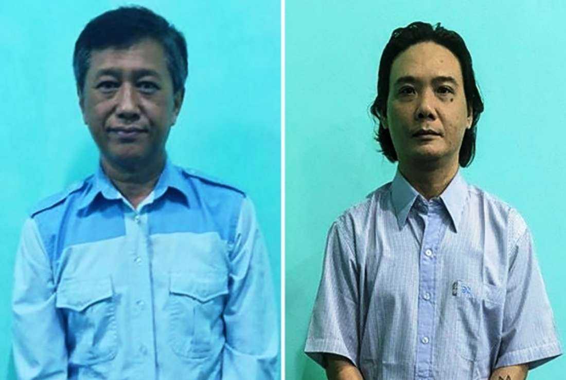 Democracy activist Kyaw Min Yu, also known as 'Jimmy' (left), and former lawmaker Maung Kyaw, who also goes by the name Phyo Zeya Thaw, in this undated handout photographs released by Myanmar's Military Information Team on January 21.