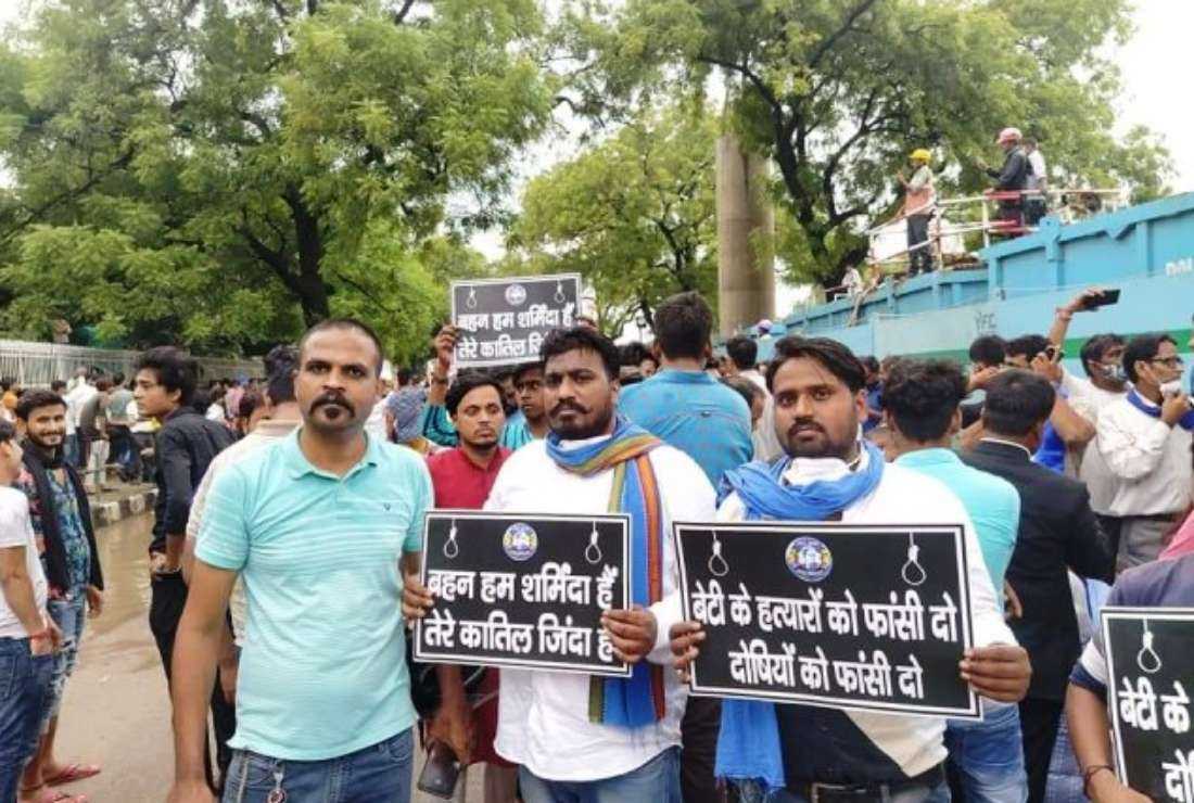 Dalit leaders and activists in the national capital protest against the alleged rape and murder of a minor Dalit girl, in New Delhi on Aug. 3, 2021