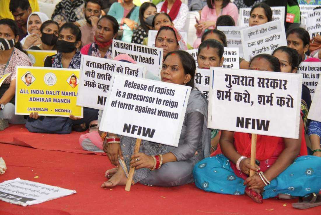 Protesters gather in New Delhi on Aug. 27 calling on the government to reverse a decision by Gujarat state to release the rapists of a Muslim woman