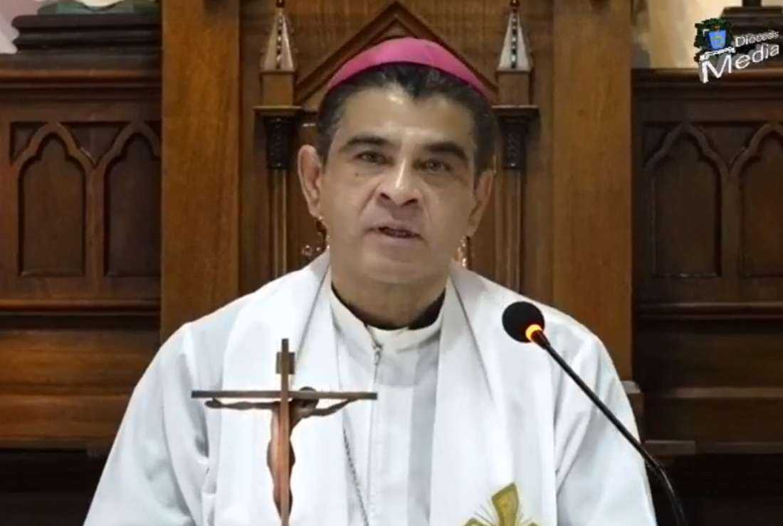 In this screen grab obtained from a handout live transmission of the Facebook page of Matagalpa's Diocese, Monsignor Rolando Alvarez speaks during a mass in Matagalpa, Nicaragua, on Aug. 5