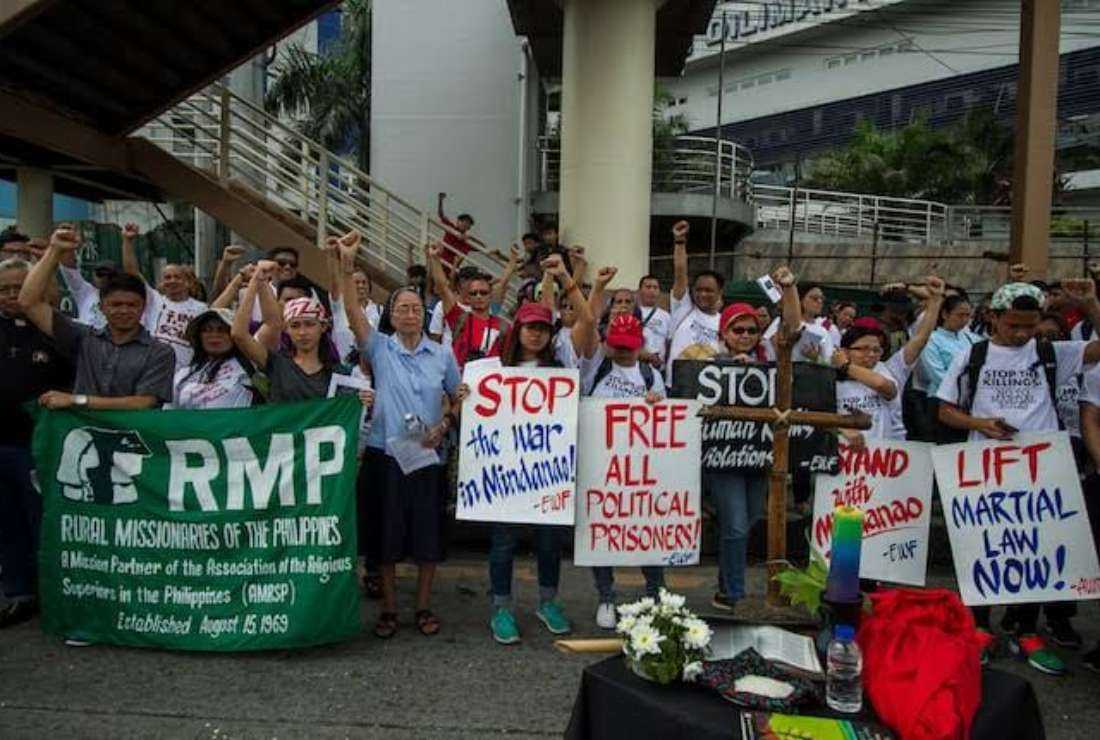 Filipino nuns join a protest rally in Manila against the declaration of martial law in the Mindanao region in 2017 by former President Rodrigo Duterte.
