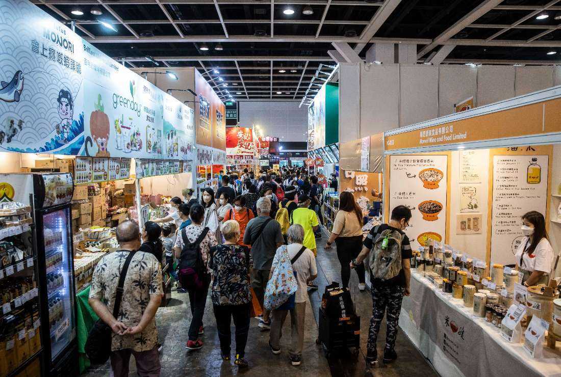 Visitors attend a food expo at the Hong Kong Convention and Exhibition Centre on Aug. 11