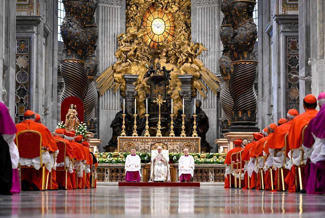 Pope Francis (center) presiding over a consistory to create 20 new cardinals at St. Peter's Basilica in the Vatican, on Aug. 27