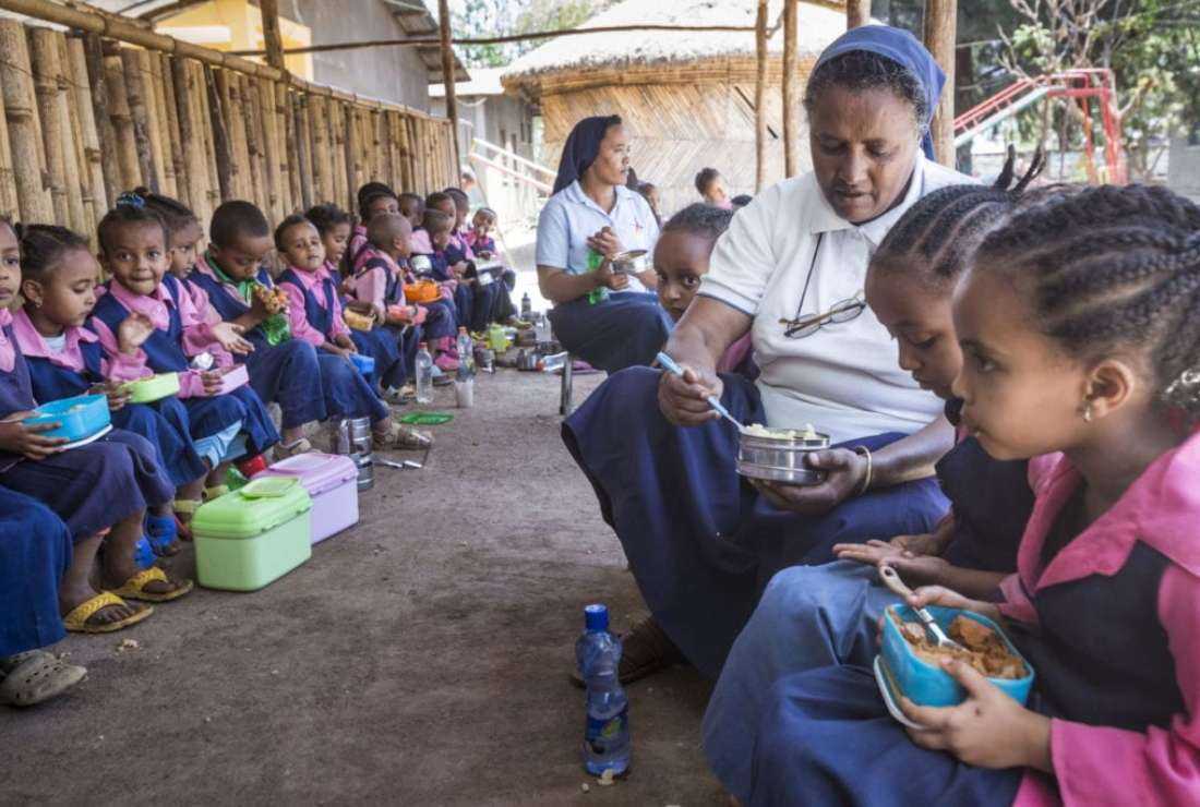 Sister Ayelech Gebeyehu oversees a meal program at the Blessed Gebremichael Catholic School in Bahir Dar, the capital city of Amhara Region, Ethiopia