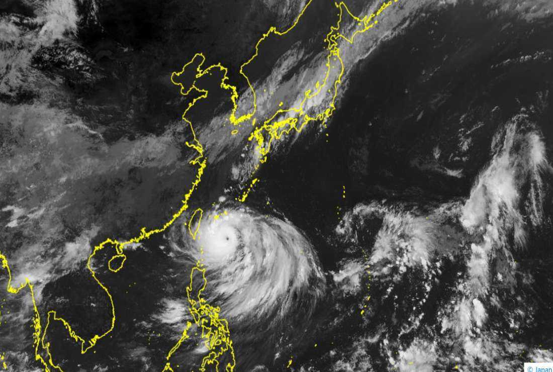 This handout photo taken and released on Sept. 1 by the Japan Meteorological Agency shows satellite imagery of Typhoon Hinnamnor, located east of Taiwan and near the southern remote islands of Japan