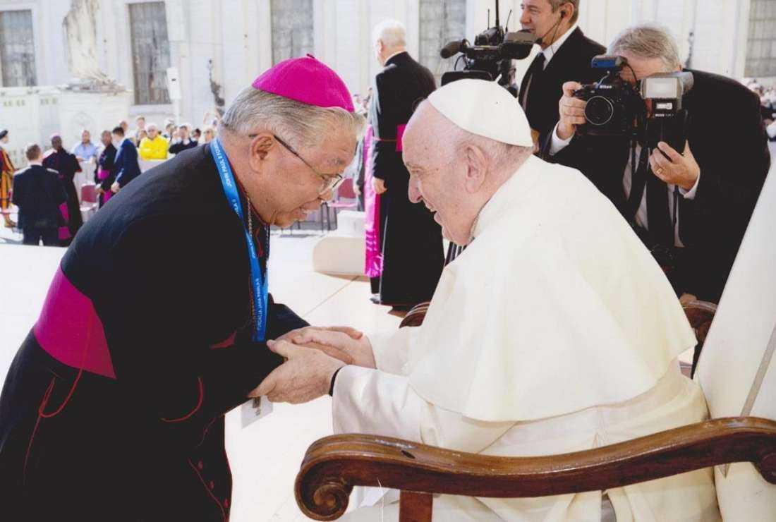 Sacred Heart Archbishop Petrus Canisius Mandagi of Merauke meets with Pope Francis during a general audience at St. Peter Square on Sept. 21