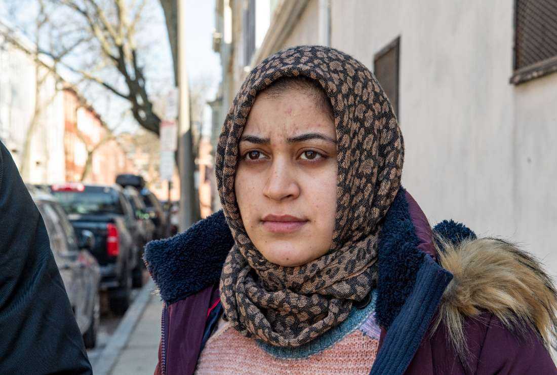 Afghani evacuee Sayeda, 23, stands in Charlestown, Massachusetts on Feb. 21