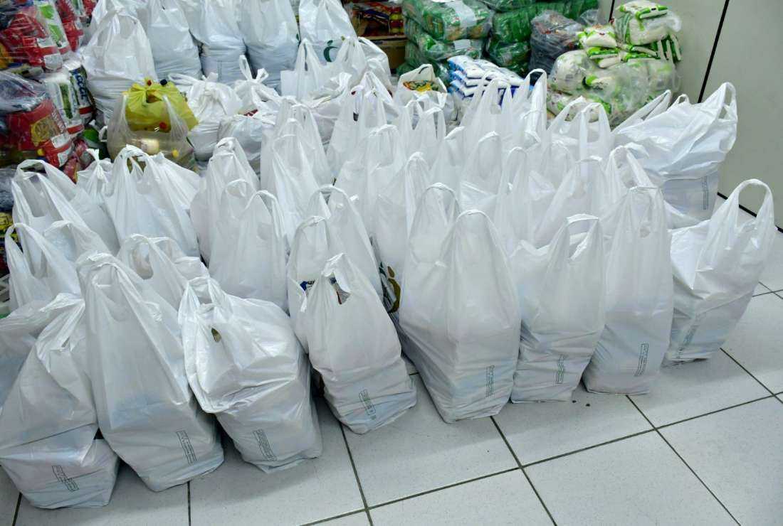 A Caritas Macau food basket for residents suffering from economic woes