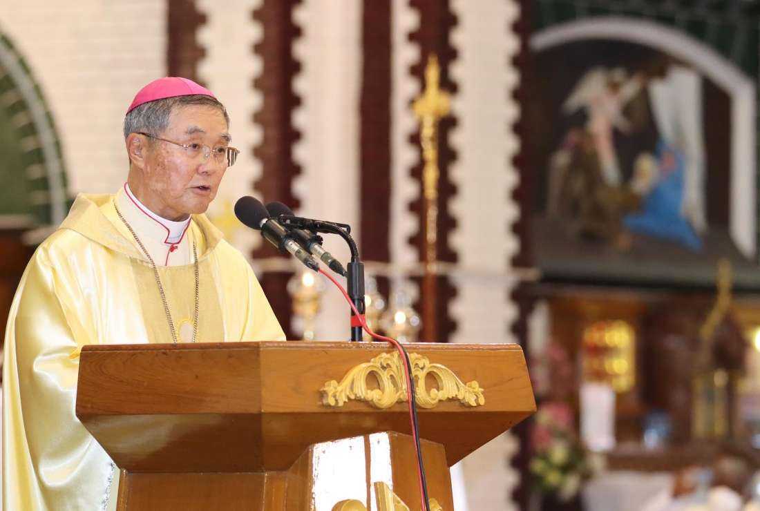 Archbishop Paul Tschang In-Nam the outgoing Apostolic Nuncio to Thailand, Cambodia, Laos, and Myanmar, delivers a homily during a thanksgiving Mass in Yangon on Sept. 2