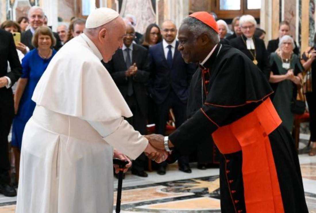Pope Francis with Cardinal Peter Turkson, Chancellor of the Pontifical Academy of Sciences