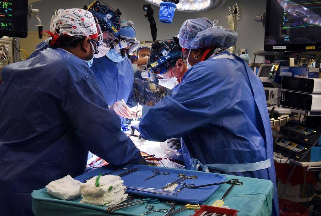 In this file photo, surgeons perform a transplant of a heart from a genetically modified pig, a first of its kind procedure, to a patient in Baltimore, Maryland, on Jan 7, 2022. Authorities in Taiwan have arrested three suspected members of an 'organ-harvesting ring' that lured victims known as 'piglets' to Cambodia