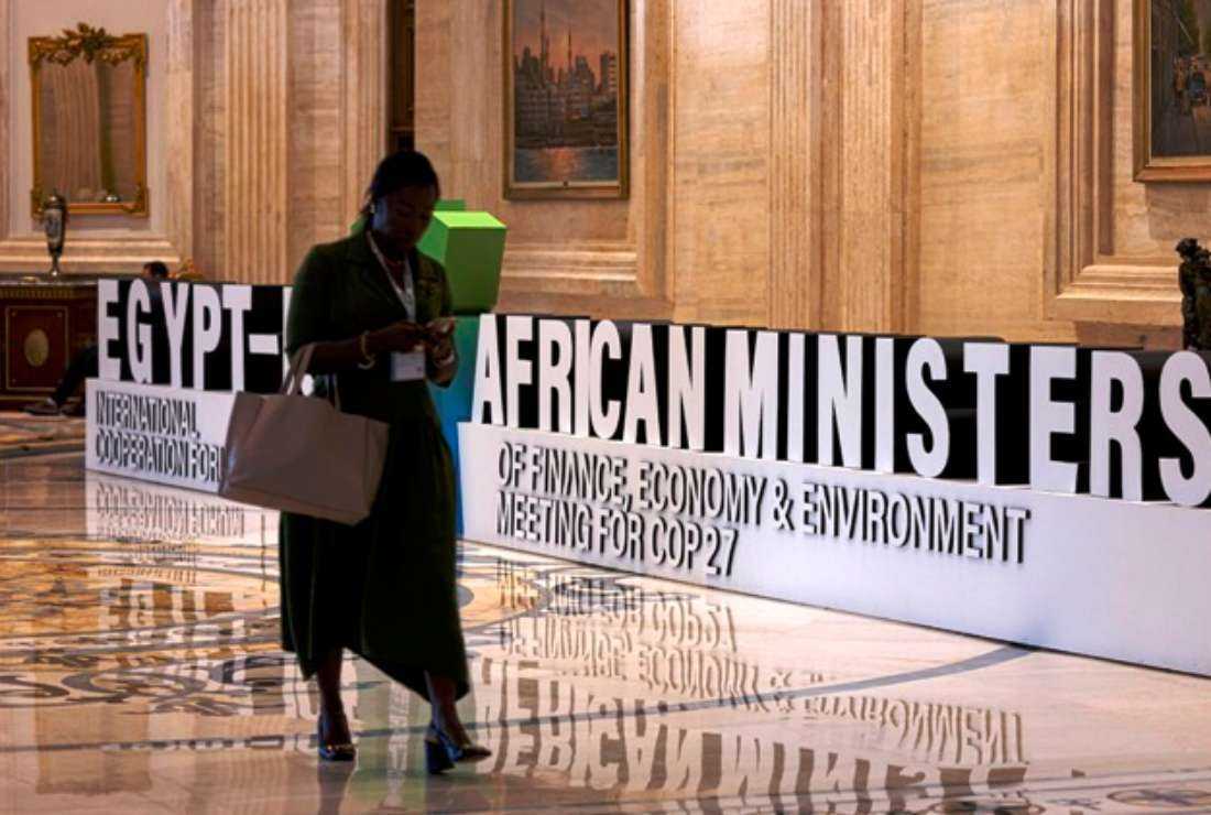 A delegate at a meeting of African ministers for the COP27 climate summit at the lobby of the al-Masa hotel, east of Cairo on Sept. 7. The United Nations' COP 27 climate conference will be held in Sharm El-Sheikh, Egypt, from Nov. 7-18