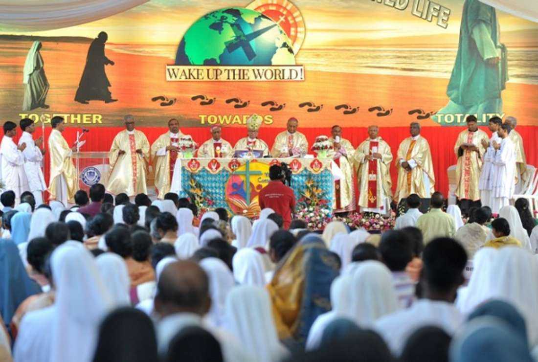 Indian Catholic bishops lead the Holy Eucharistic Mass marking the 'Year of Consecrated Life' at the Saint Mary's School in Secunderabad on March 1, 2015