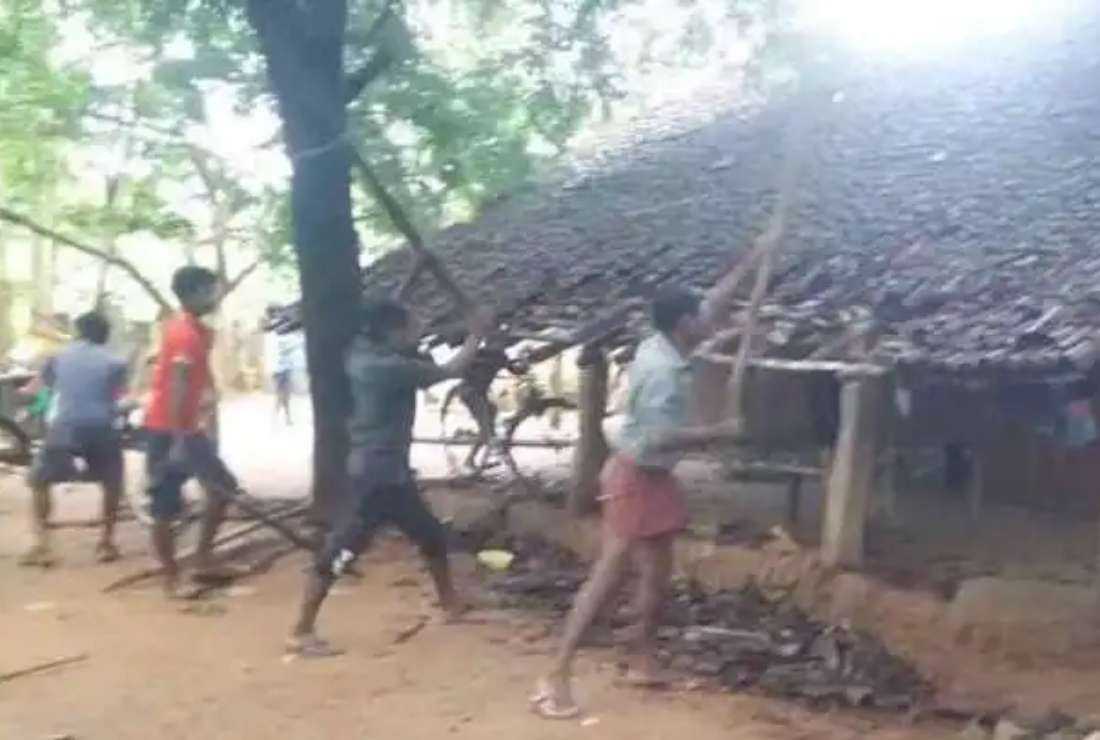 This picture taken on Sept 23, 2020, shows tribal people attacking Christian homes in a village in India's Chhattisgarh state after their refusal to follow the indigenous customs and rituals