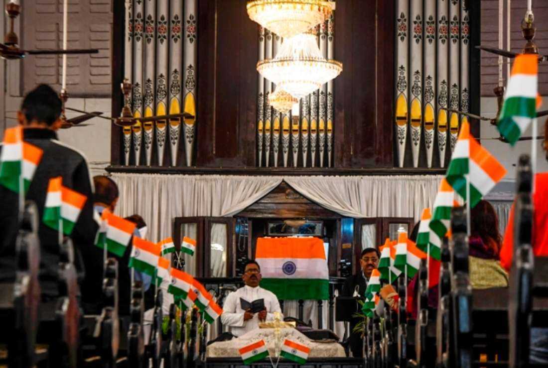 Indian Christians participate in a special 'Prayer for our Country' organized to celebrate Republic Day at the Union Chapel in Kolkata on Jan. 26, 2020