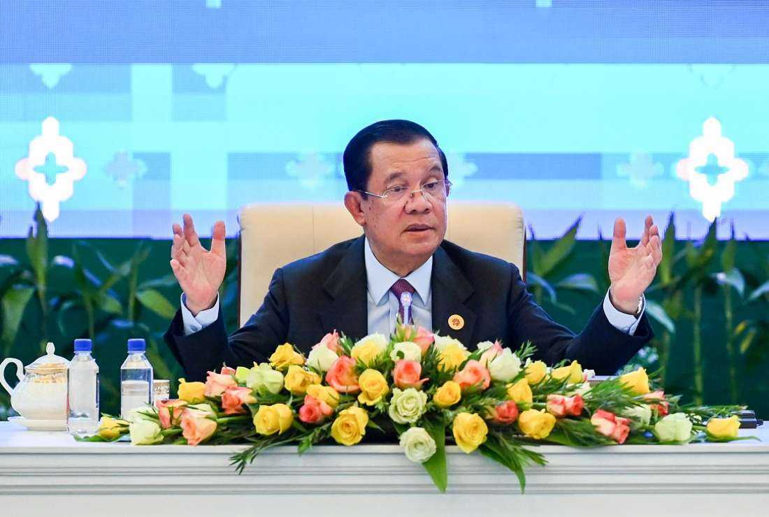 Cambodia’s Prime Minister Hun Sen speaks during a press conference at the conclusion of the 40th and 41st ASEAN summits in Phnom Penh on Nov 13