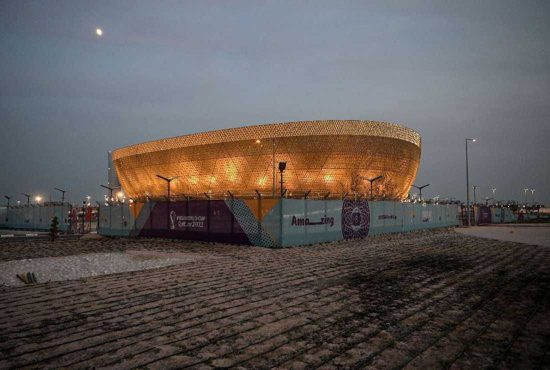 A view shows the Lusail Stadium in Lusail ahead of the Qatar 2022 FIFA World Cup football tournament