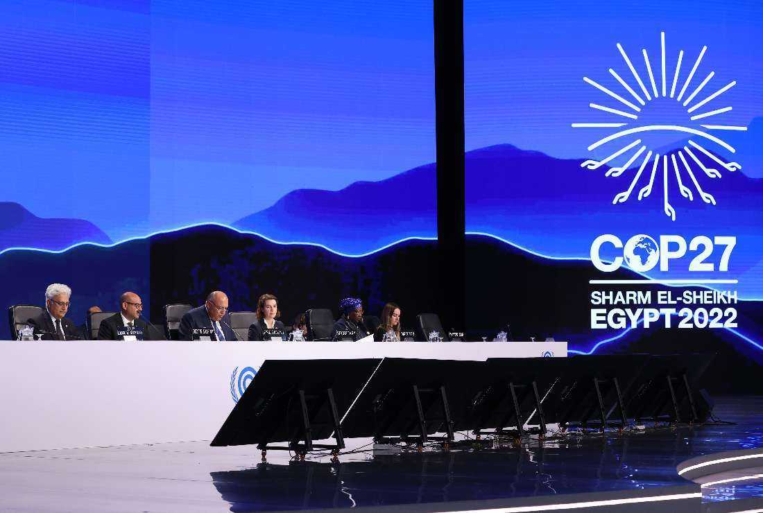 Egypt's Forehe closing session of the COP27 climate conference, at the Sharm el-Sheikh International Convention Centre in Egypt's Red Sea resort city of the same name, on Nov. 20