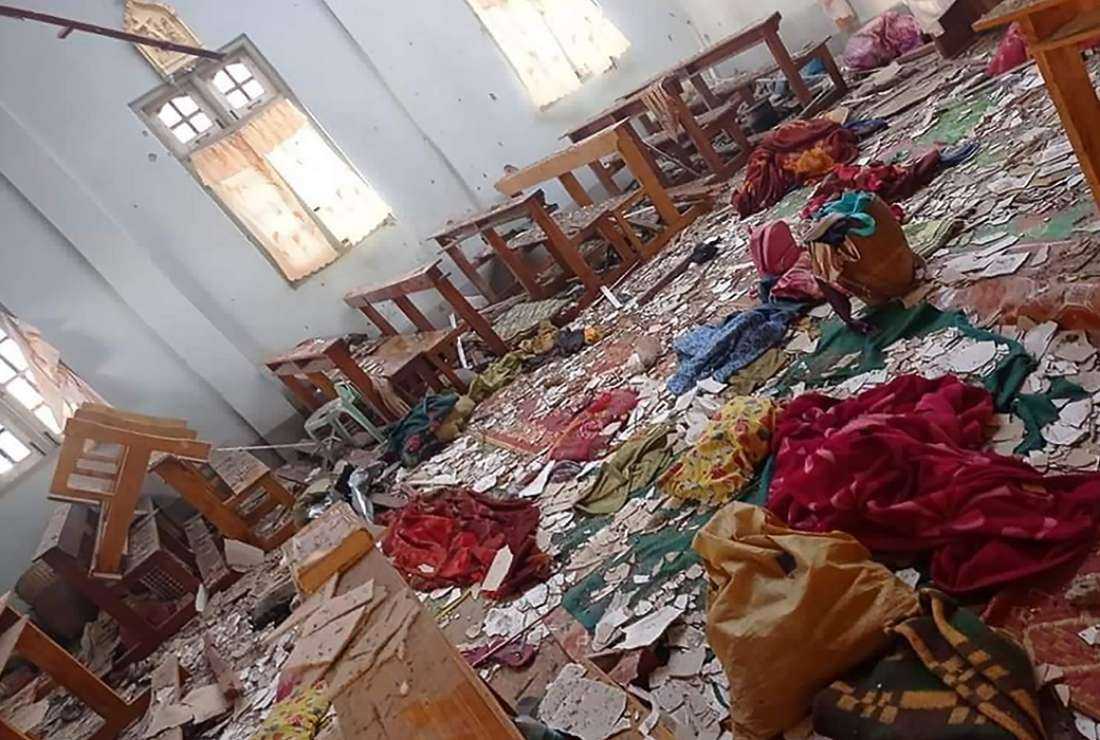 This handout photo from local media group 'Kantarawaddy Times' taken and released on May 24, 2021 shows a damaged church in which four people taking refuge were killed, in an army shelling in Loikaw in Myanmar's eastern Kayah State