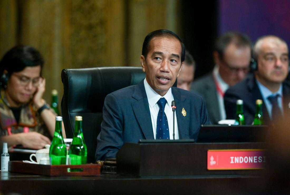 Indonesia's President Joko Widodo attends a working session on energy and food security during the G20 Summit in Nusa Dua on the Indonesian resort island of Bali on Nov. 15