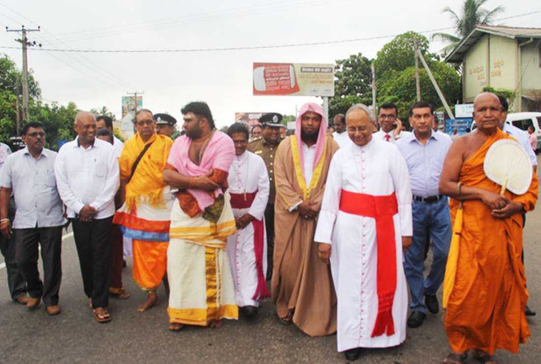Religious leaders march in Colombo to protest a rise in drug peddling in Sri Lankan schools in 2016