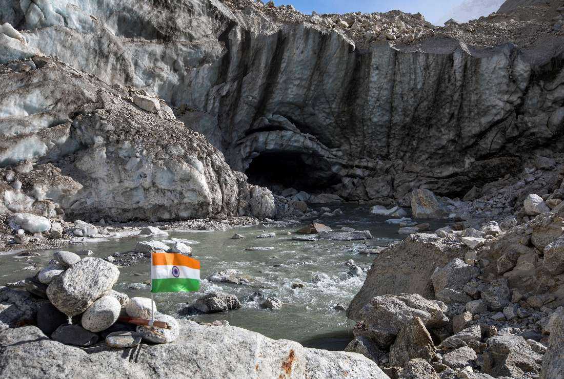 This picture taken on Oct. 19 shows the Gaumukh, meaning 'cow mouth' in Hindi, at the Gangotri glacier, which is believed to be the source of the Ganges River, at Gangotri National Park in India