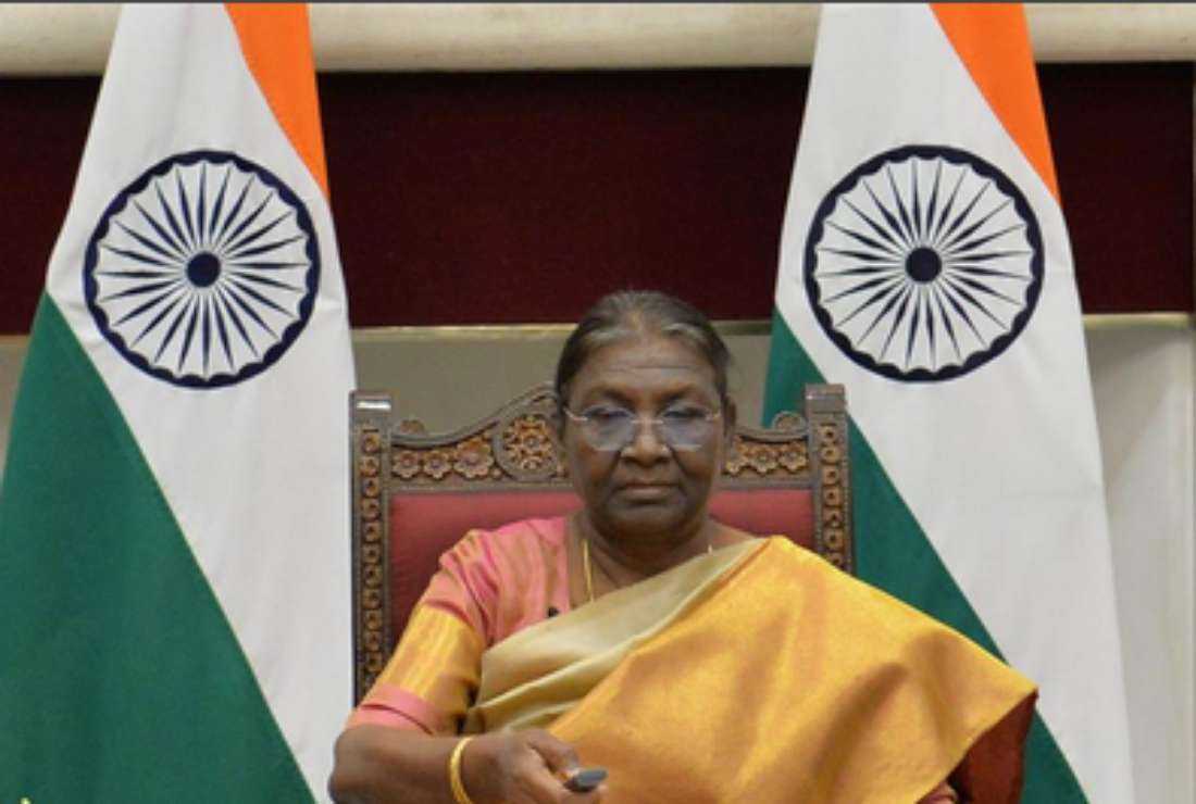 Indian President Droupadi Murmu speaks at her official residence, the Rashtrapati Bhavan, in New Delhi on Sept. 9