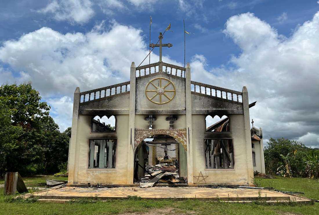 This handout photo from Amnesty International released on July 20 shows a church destroyed by the Myanmar military in Daw Ngay Ku village in Hparuso township, in eastern Myanmar's Kayah state