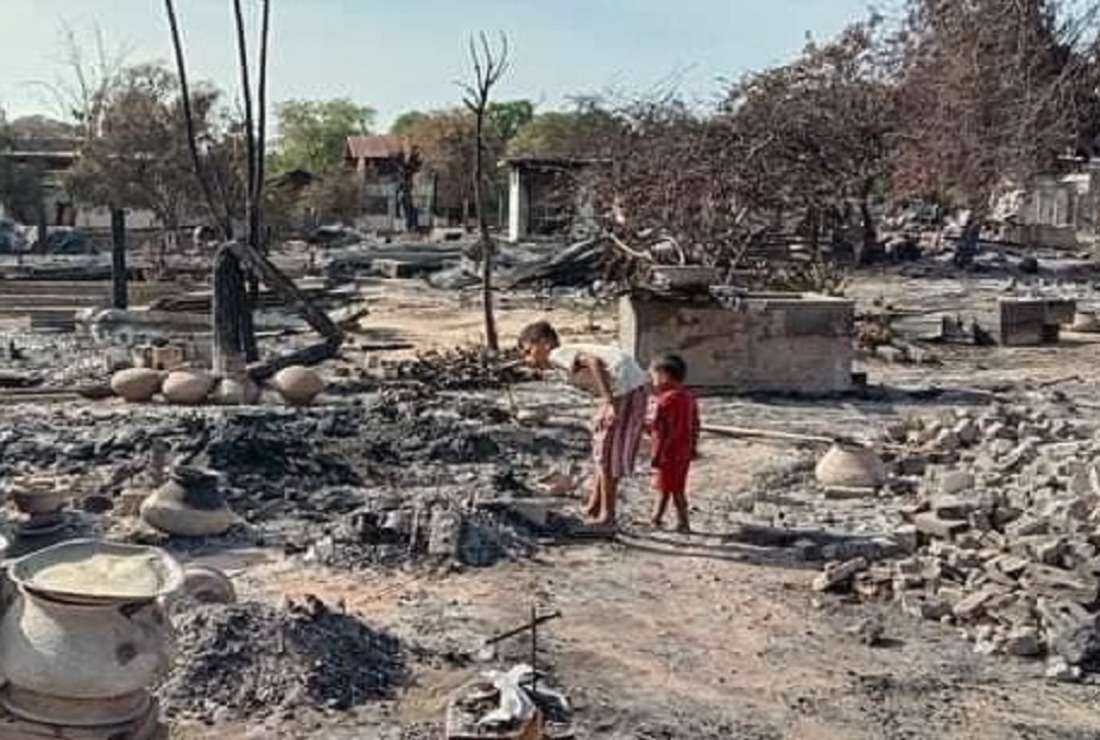 The remains of houses in Chan Thar village in Sagaing region which were set on fire by junta forces on June 7